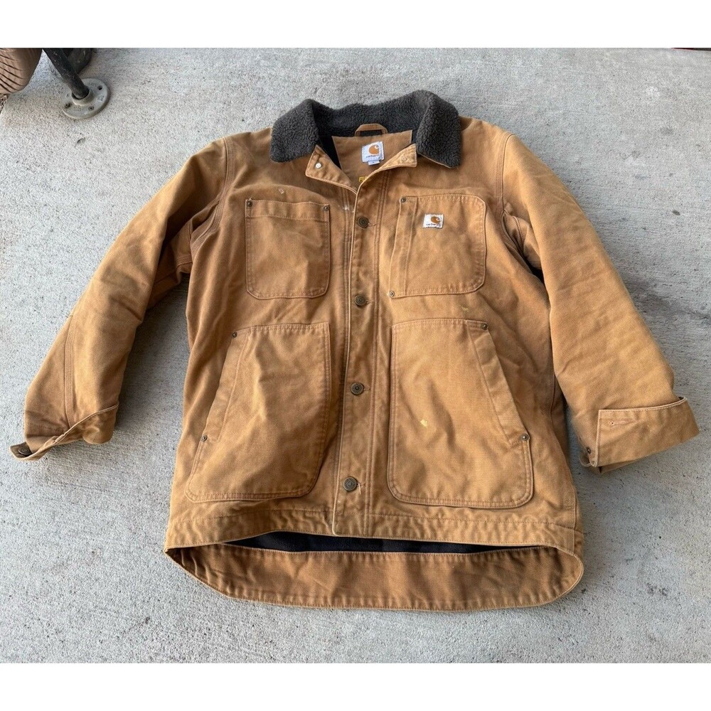 Carhartt Full Swing Chore Coat Mens L Tan Canvas Fleece Lined Workwear Jacket